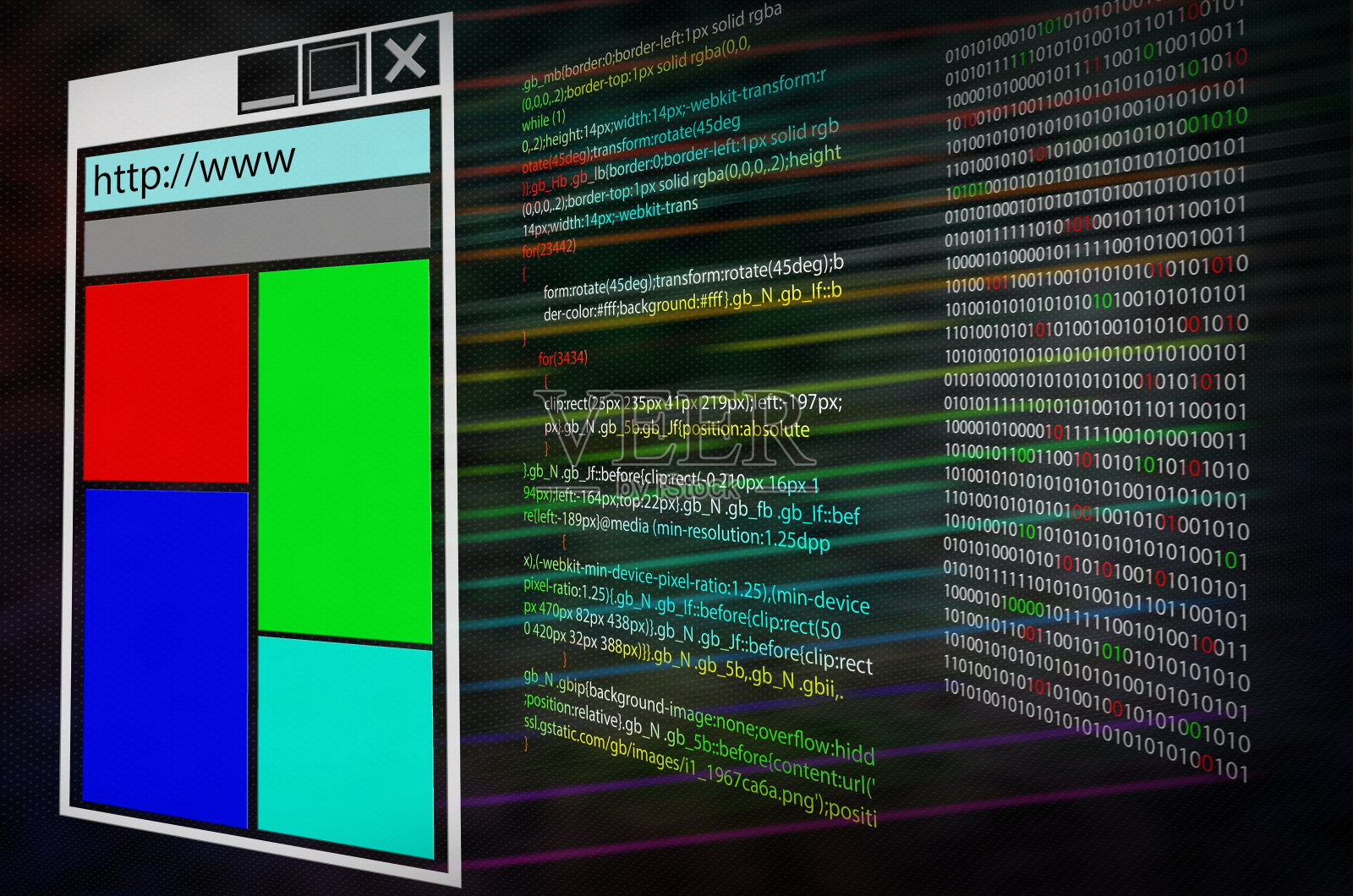 監(jiān)視器屏幕上的程序源代碼。三層。外殼網(wǎng)頁或程序計算機代碼和二進制代碼照片攝影